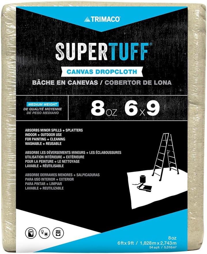 Trimaco 58908 SuperTuff 8 oz Premium Contractor Grade Heavyweight Canvas Drop Cloth, 4-feet x 15-feet