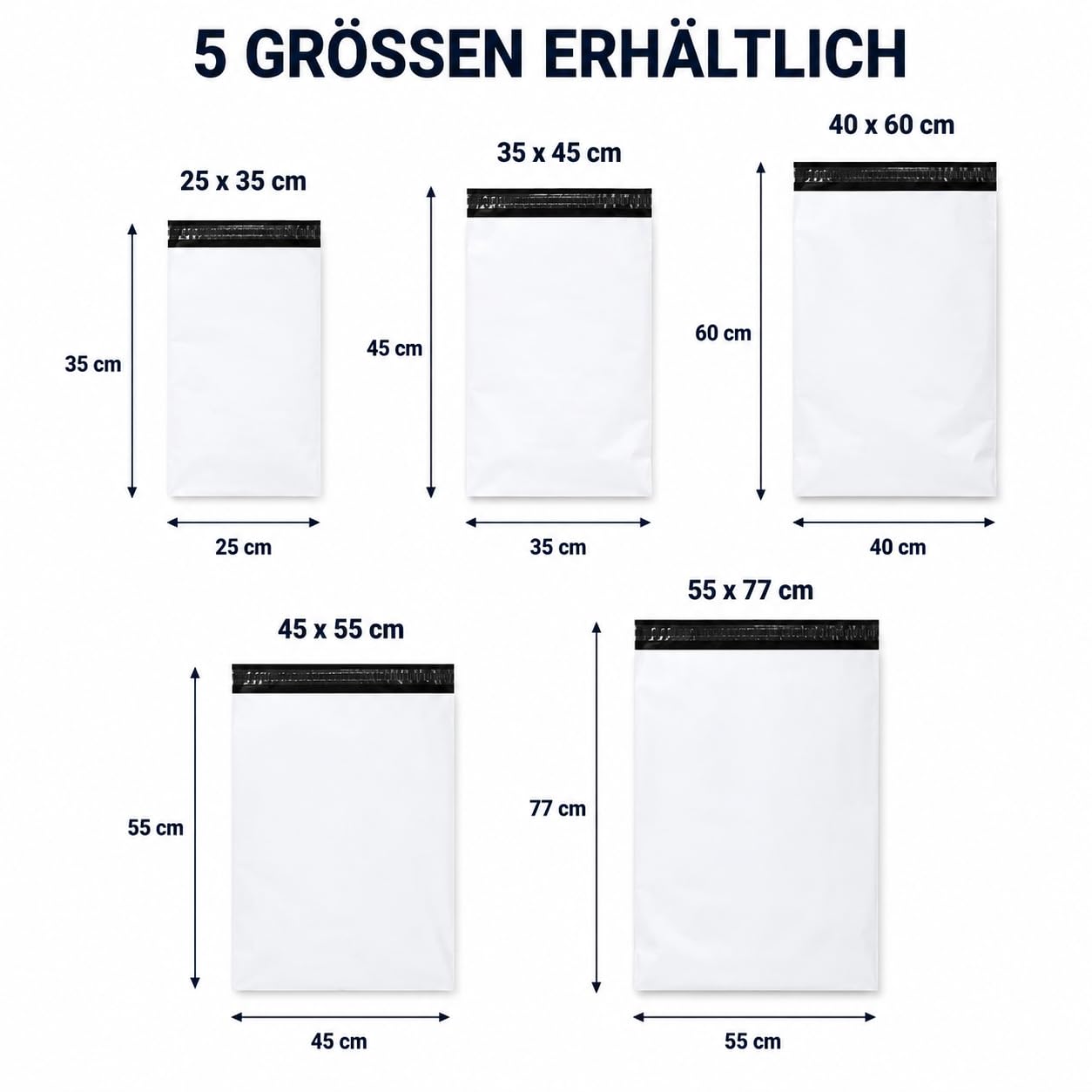 Buste per spedizioni postali in plastica LDPE Coex 25 x 35 cm, 35 x 45 cm, 45 x 55 cm, 40 x 60 cm, 60 µm