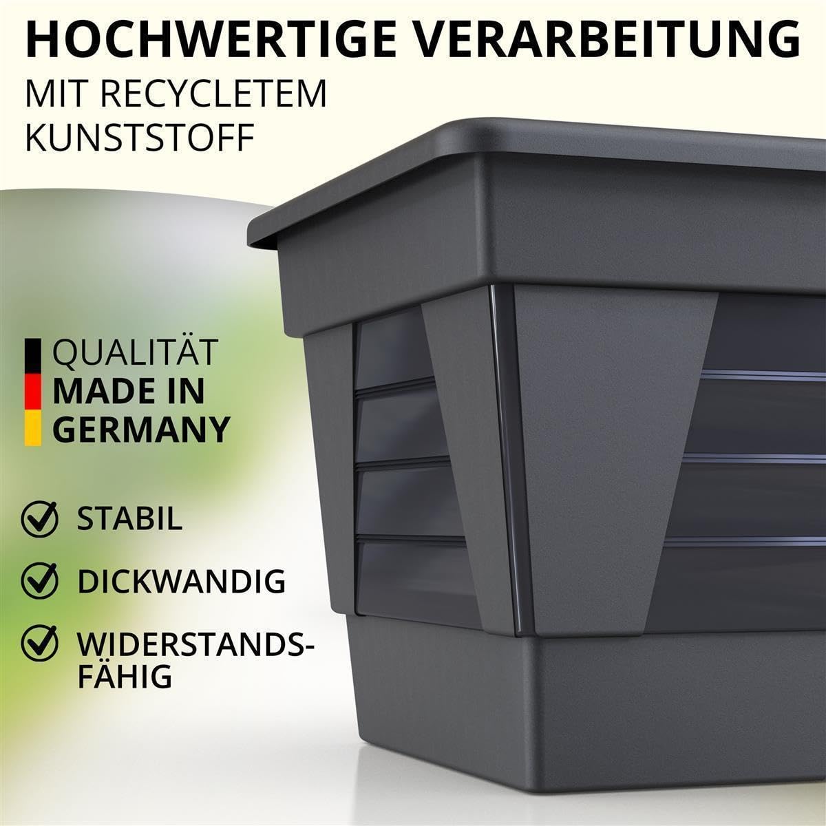 Plastard Blumenkasten 3er Set 60 cm Anthrazit, Pflanzkasten, Balkonkasten | Witterungs-, UV- & frostbeständig, Deko Pflanztopf ideal für Garten & Balkon, Robuster & vielseitiger Pflanzkübel 14 Liter