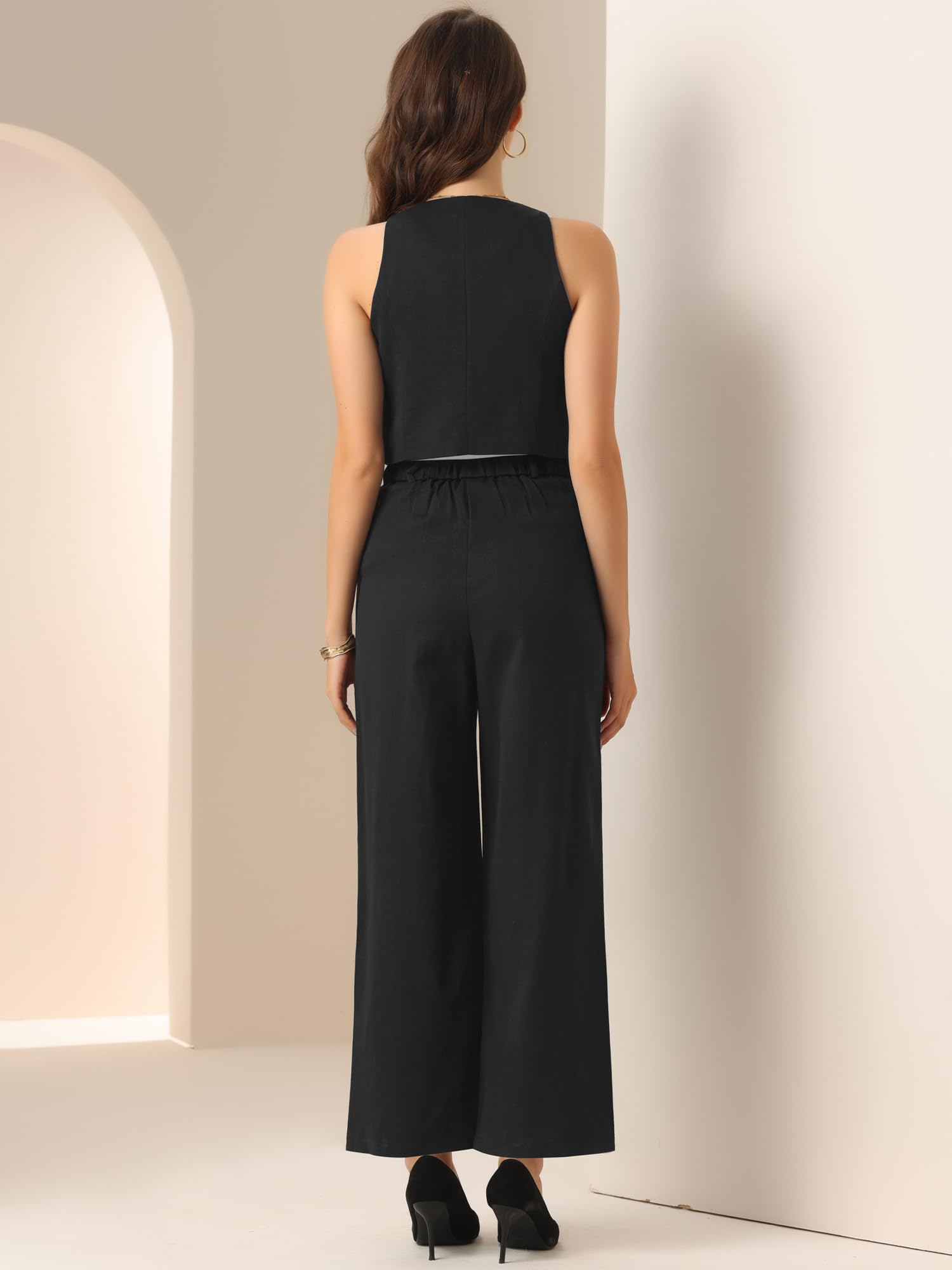 Allegra K Ensemble gilet et pantalon pour femme - Tenue d'affaires habillée deux pièces - Blazer sans manches - Pantalon large