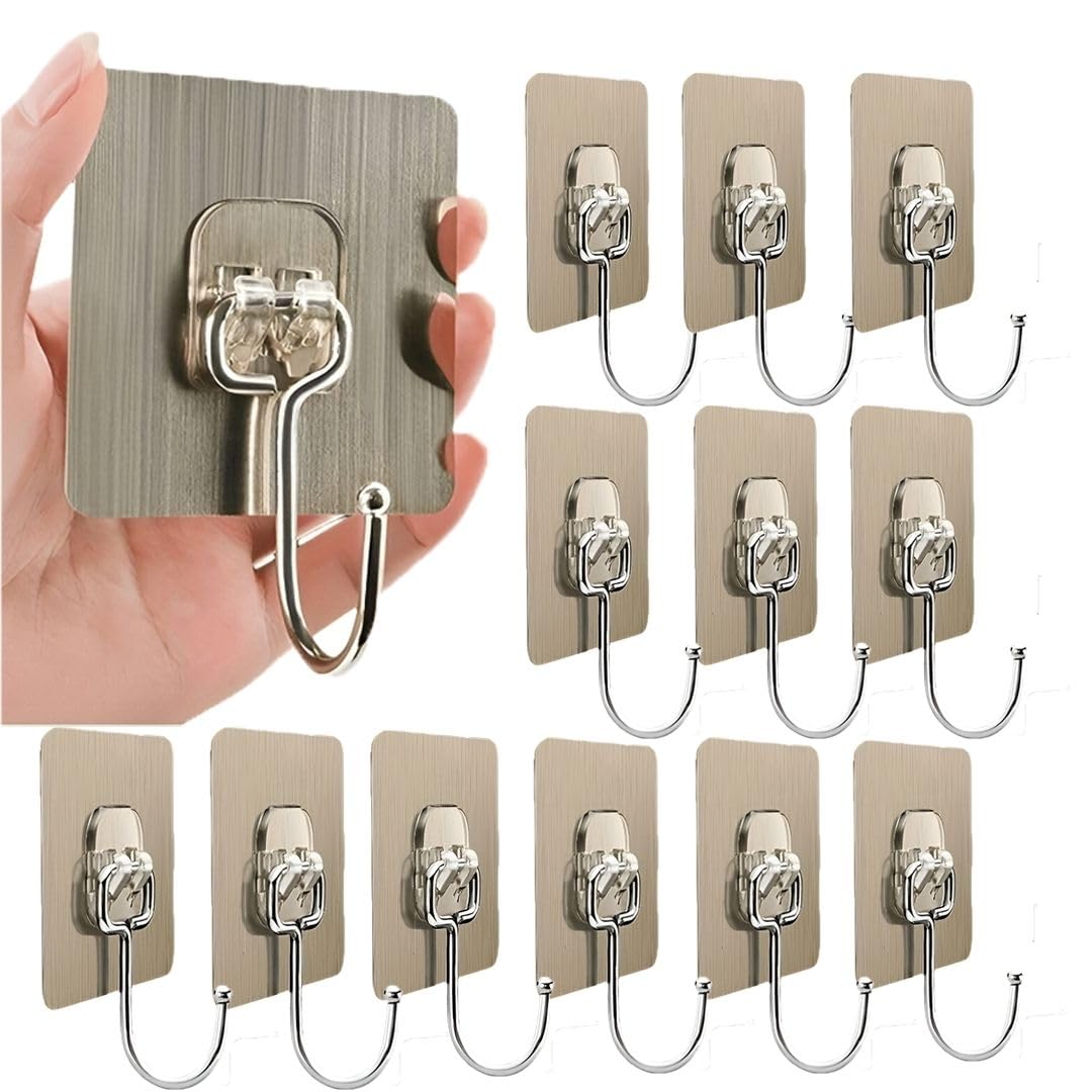 DALUCI Large Adhesive Wall Hook – Heavy Duty Wall Hanger Hooks for Hanging Without Drill | Waterproof, Rustproof Wall Stick Hooks for Kitchen, Bathroom, Home & Office Use (Big Hook Golden, 30)