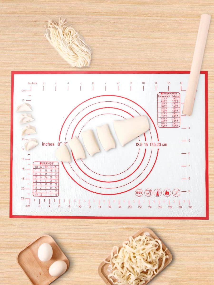 Non-slip Silicone Baking Mat Pastry Mat with Measurement, 12" x 16" Red Rolling Mat for Fondant, Rolling Dough, Pie Crust, Pizza and Cookies - Kneading Mat, Fondant Mat, Dough Mat, Counter Mat,Red