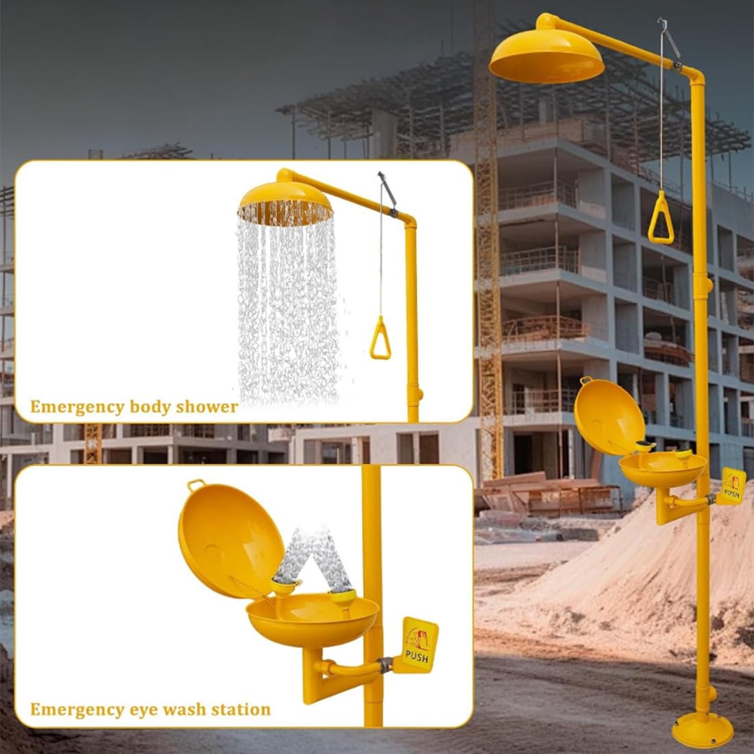 Stazione lavaocchi di Emergenza, Combinazione Doccia di Sicurezza in Acciaio Inox, Filettatura NPT per scuole, Laboratori, fabbriche, Rivestimento Giallo in ABS