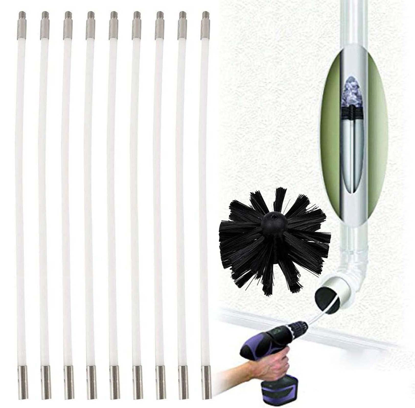 Set di spazzole per canna fumaria e canna fumaria | Scopa per camino, scopa per camino, asciugatrice, 6 aste flessibili, 1 testina (9 aste, 610 mm)