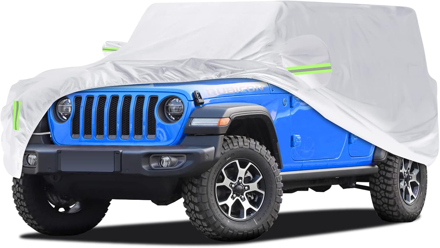 Waterproof Car Cover Custom Fit for Jeep Wrangler JK JL 4 Door 2006-2023 Waterproof Sun Rain Dust Wind Snow Protection with Driver Door Zipper Custom Fit Jeep Wrangler 4 Door Silver