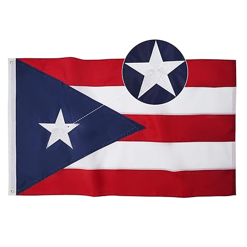 SYII Puerto Rico Flag 5x8 FT, Embroidered Star and Double