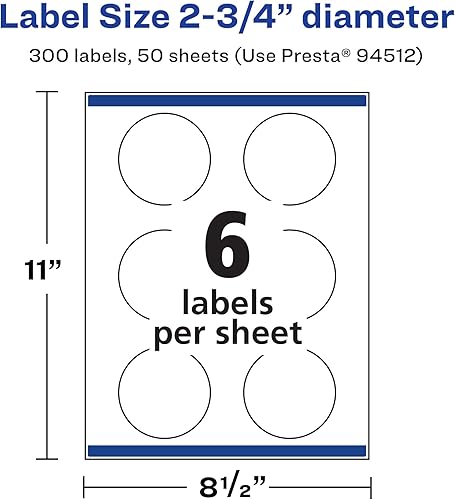 Miniatura 10 de Avery Etiquetas redondas impermeables duraderas con alimentación segura, 2.75 pulgadas de diámetro, 150 etiquetas impermeables resistentes al aceite