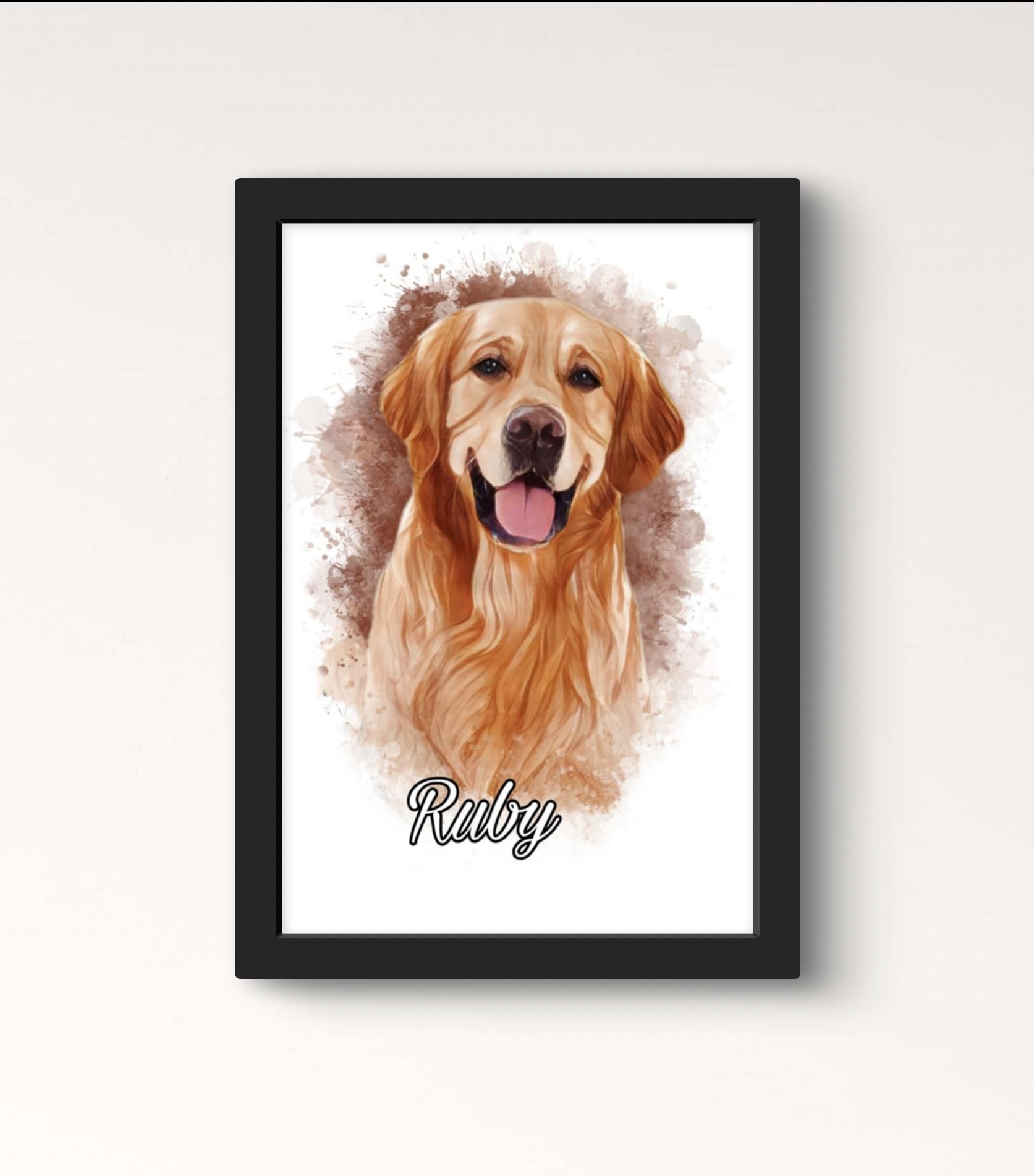 VSK SKETCH ART Customised Digital Dog Pattern Oil Painting Personalized Photo Frame for Pets - Custom Picture Frame for Dogs, Cats, Horses, Rabbits, and Other Animals (Black, 8x12)