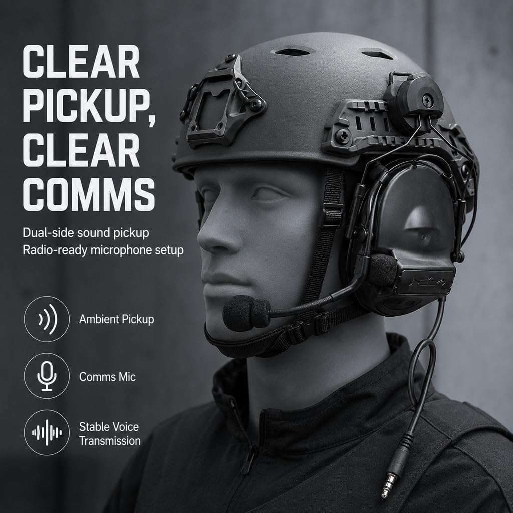 Casque tactique C2 en silicone noir avec support de rail ARC, réduction du bruit, pour sports de plein air