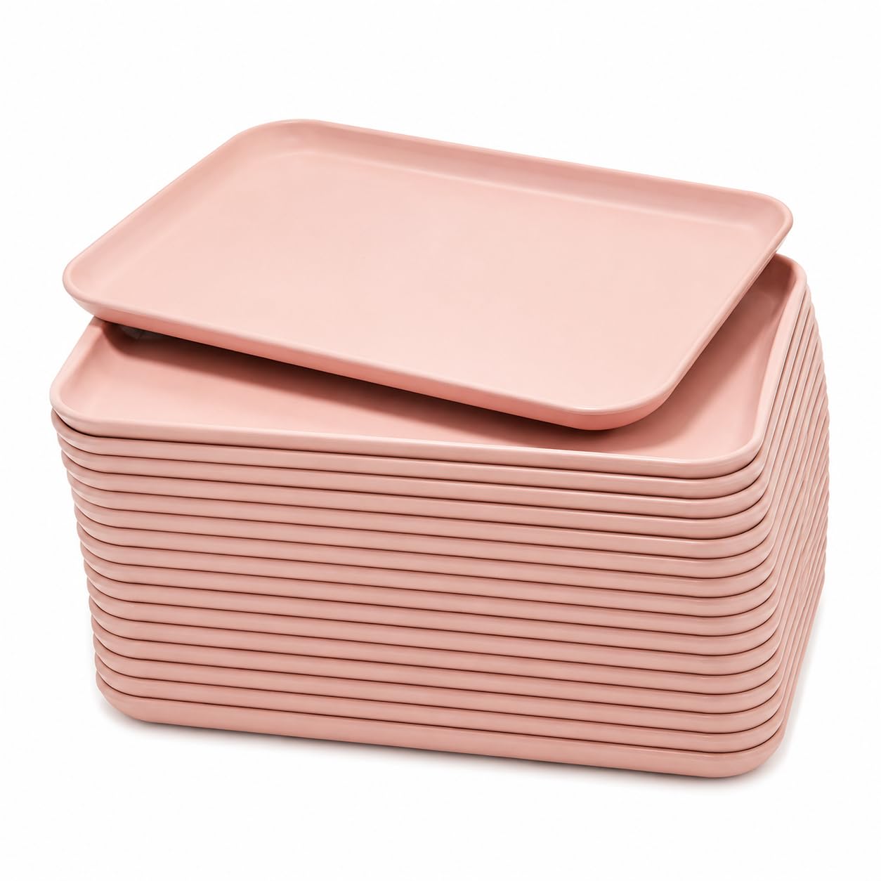 Lot de 24 plateaux de service jusqu'à 20 kg - Résistants aux températures - Passe au micro-ondes - Bord surélevé - Rectangulaire - Passe au lave-vaisselle - Pour cuisine, cantine, café (rose)