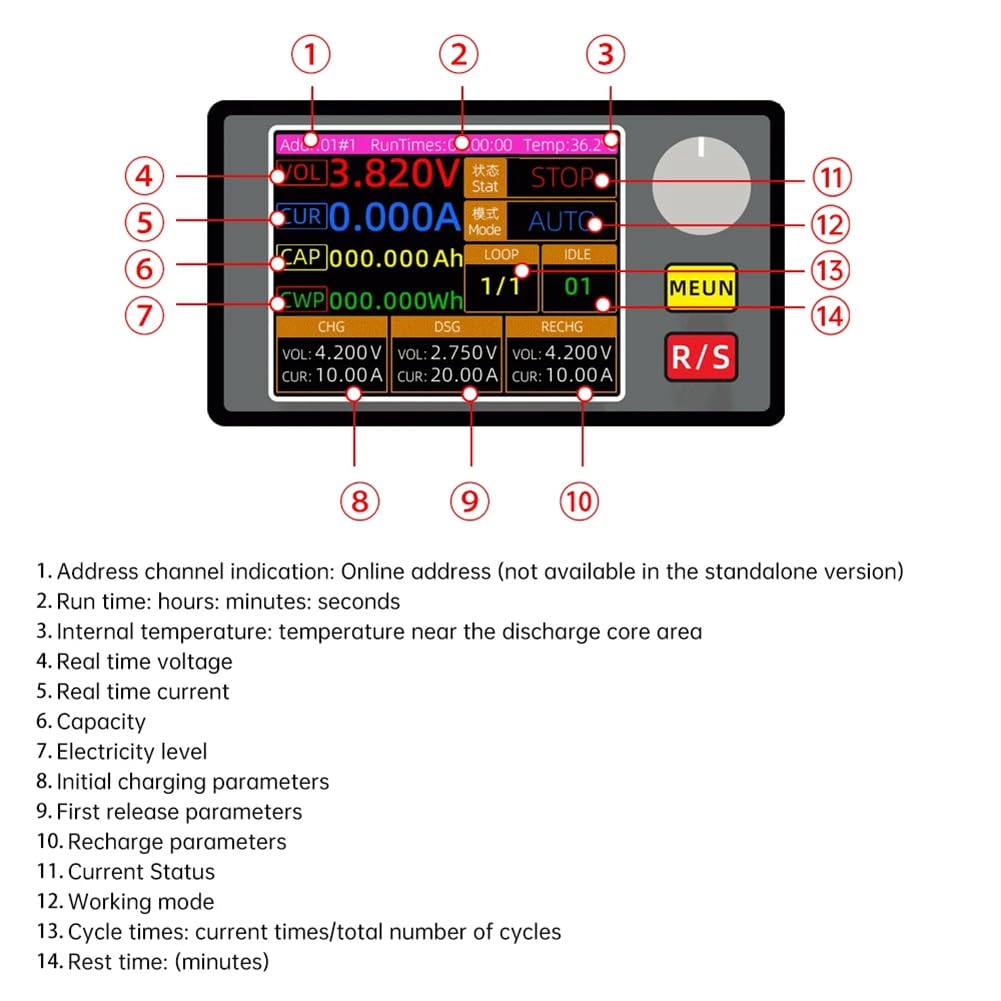 BT1CHN-18V-1020 Comprobador de Capacidad de Batería para Carga y Descarga. Comprobador Electrónico de Carga. Comprobador de Cargador de Energía. Enchufe Europeo.