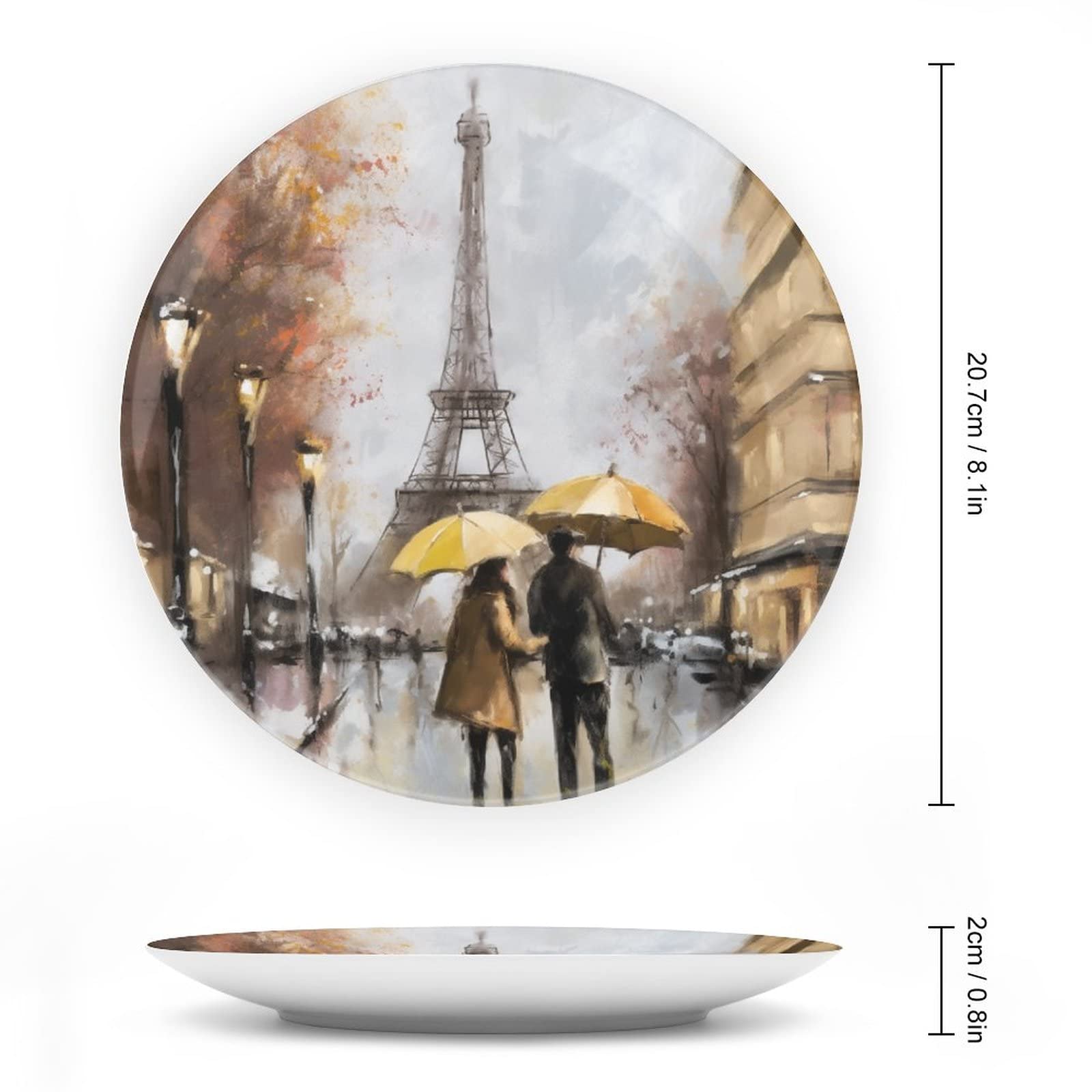 VHPVHP Bone China Decorative Plate, Paris Eiffel Tower Ceramic Decorative Plate for Home Office Wall Decor, with Vertical Stand Decorative Plates for Home Club