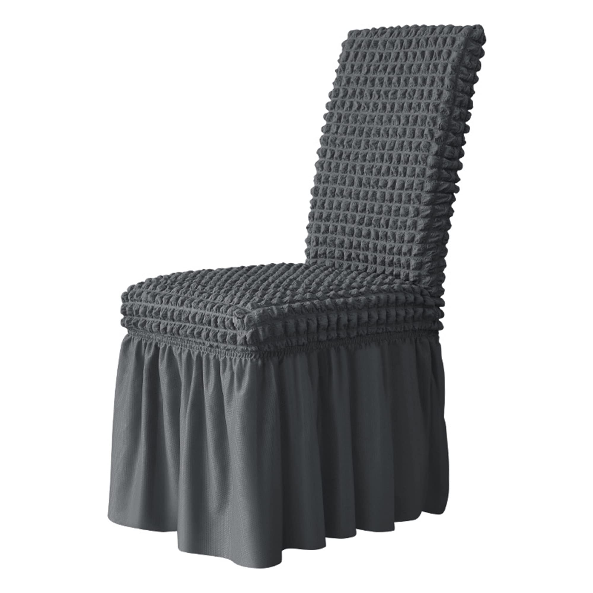 Set di 4 coprisedie lunghe elasticizzate in Seersucker volant per sedia da pranzo, rimovibile e lavabile, per casa, cerimonia, banchetti, matrimoni, hotel, grigio scuro