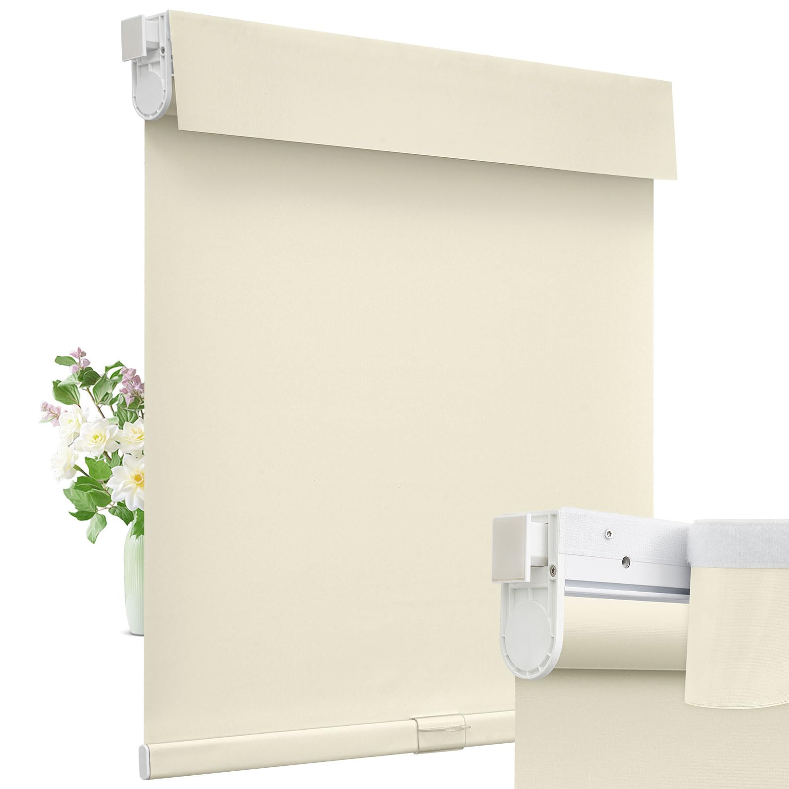 Moonice Cordless Roller Blinds No Drill Blinds for Windows Valance Blackout Shades Thermal Insulated Easy to Install Waterproof Window Shades for Home Kitchen Bathroom (Beige, 160cm W x 200cm H)