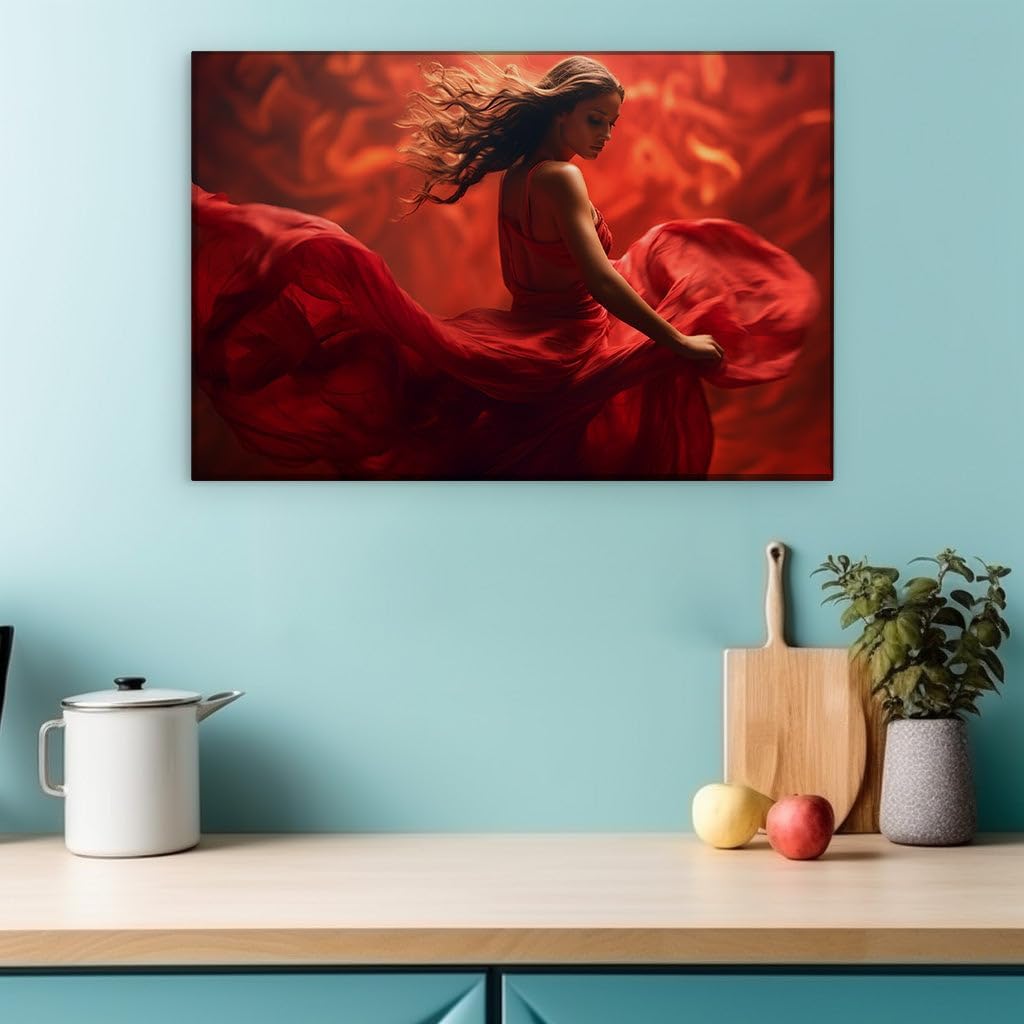 Canvas for Living room. Elegance in Motion: The Romantic Essence of Red, 27 x 18 inch Canvas Wall Art - Contemporary Masterpieces - Modern Home Decor - 69x46 cm (27x18 inch)