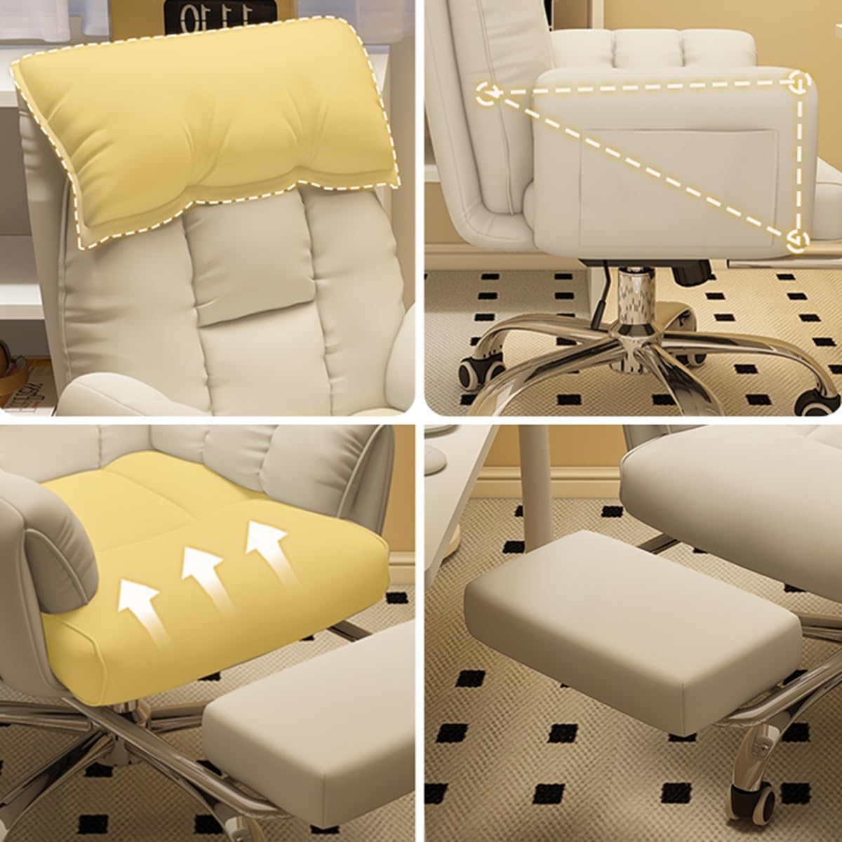 Sedia direzionale ergonomica regolabile in altezza con braccioli e rotelle, comoda seduta per casa e ufficio con poggiapiedi per il massimo relax