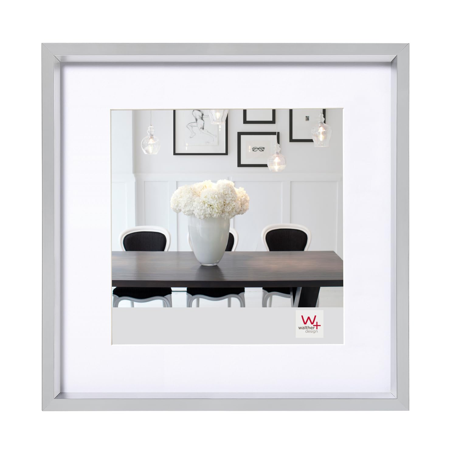 walther design Bilderrahmen silber 30 x 30 cm mit Passepartout, Steel Style Kunststoffrahmen ES330S
