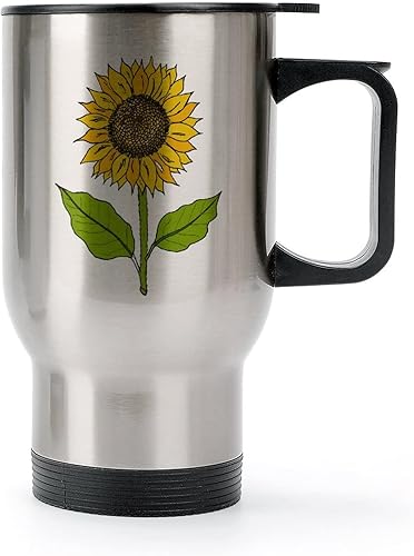 Miniatura 9 de Taza de café de viaje de girasol con asa y tapa, vaso aislado de doble pared