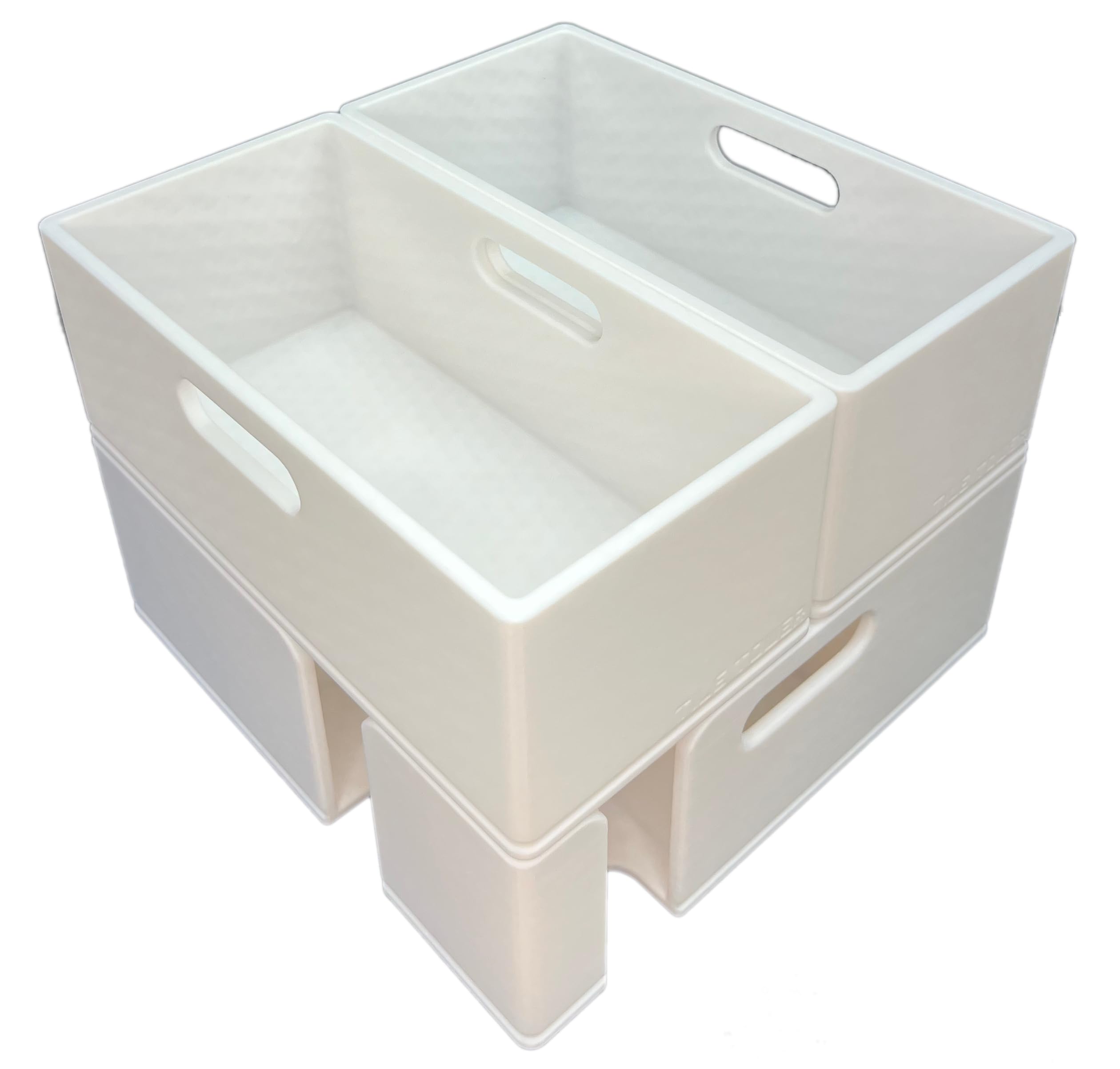 TILE TOWER Magnetic Tile Storage - Starter Stack, Storage System, Standard Sorter with (2) Half Buckets, Organizer, Bin, Kids, Toys (White)