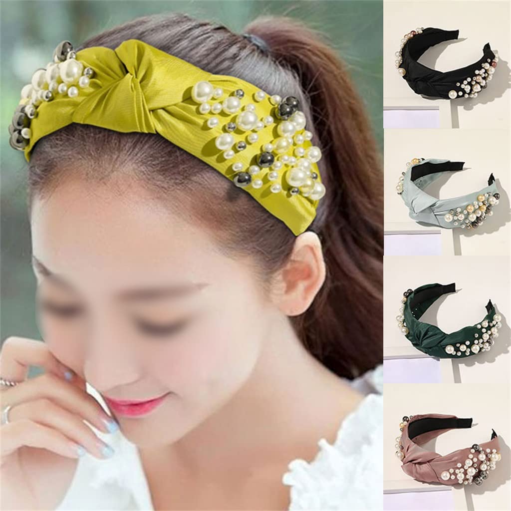 Stirnband, Frauen Perle Haarband Breite Stirnband Frauen Haar Turban Haar Zubehör(A)