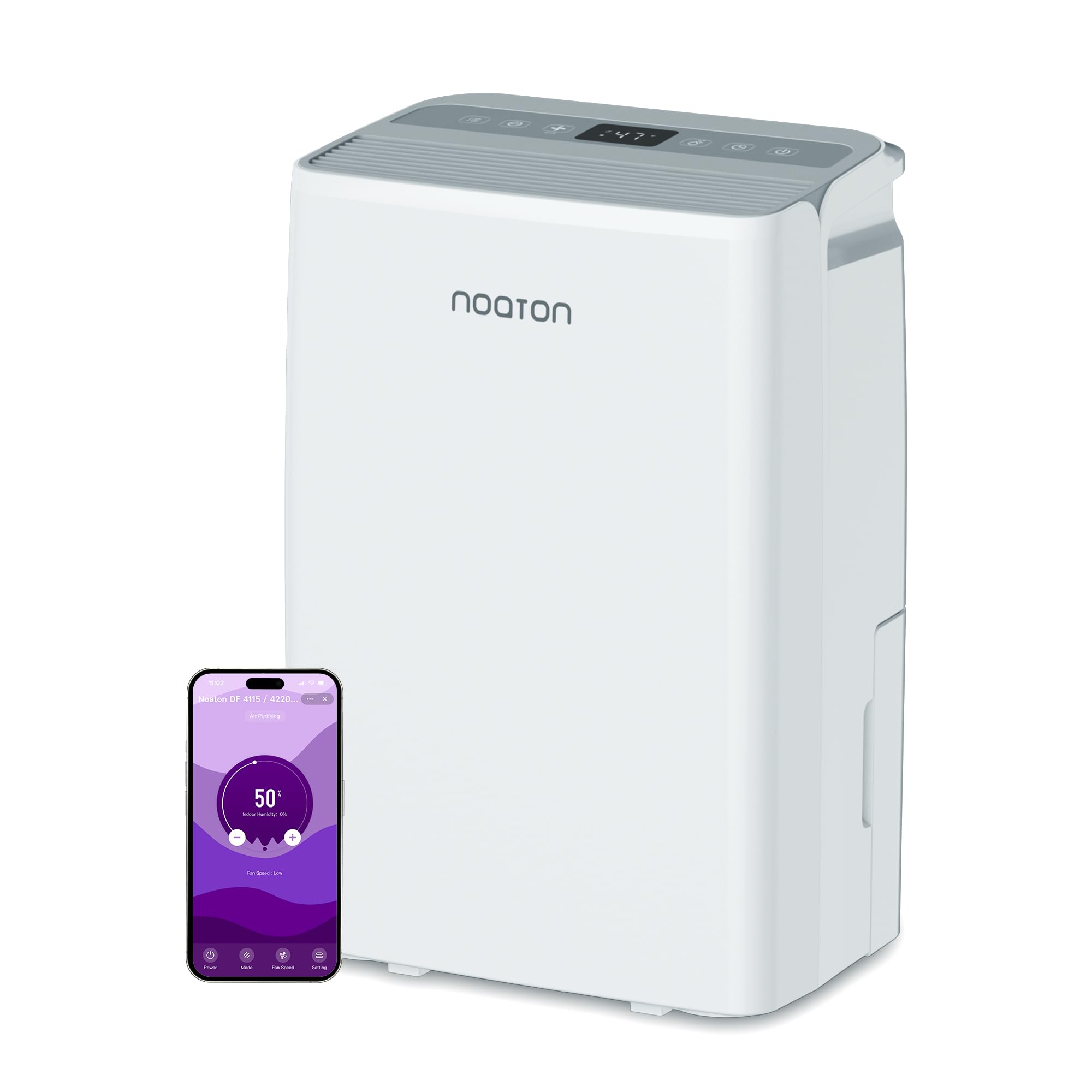 Noaton® DF 4220 WiFi HEPA Deshumidificador 20L/ Día, hasta 70 m2, Purificación del Aire, Control Wifi, Pantalla LED, Apagado Automático, Depósito extraíble 2,2 L, Drenaje continuo, Secadora de Ropa