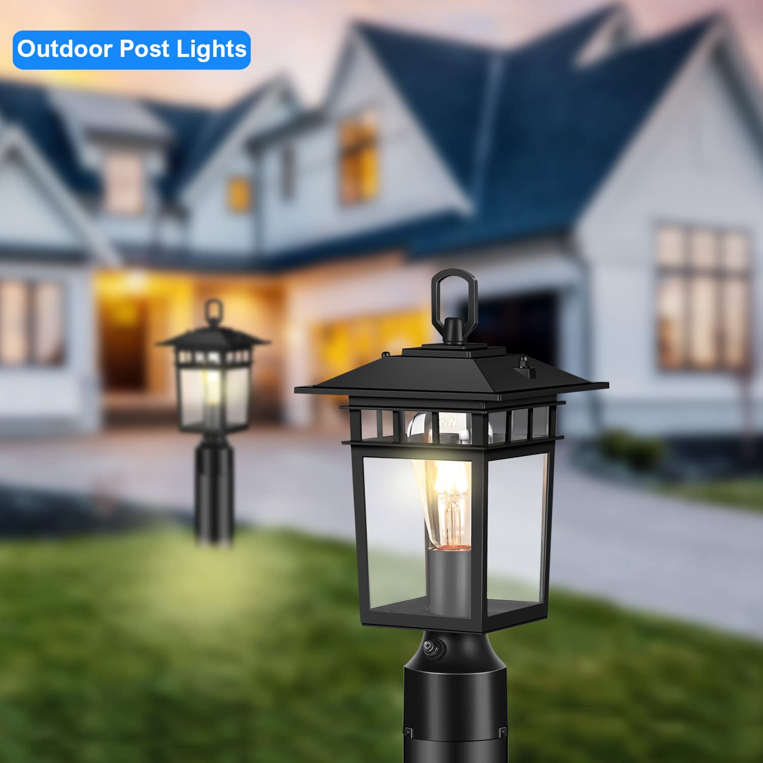 Amazon.com: Hifeelen 黃昏到黎明戶外立柱燈- 自動感應燈柱燈燈具鋁& 防碎玻璃防風雨照明適用於車道柱花園門泳池露台(黑色,1 入)  :