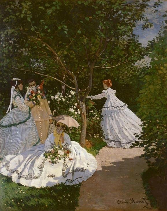 Tableau Monet Impression Femmes au jardin toile murale abstraite 60x90cm