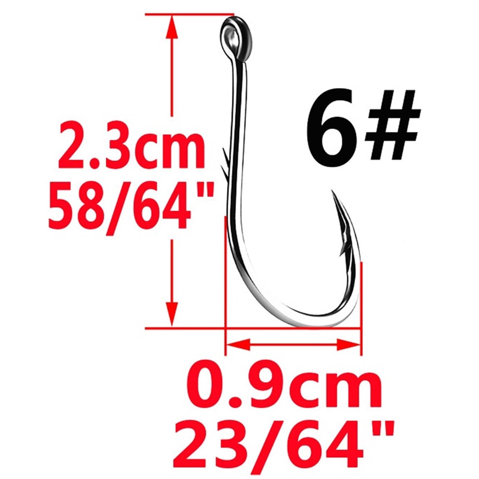 200 ami da pesca in acciaio ad alto tenore di carbonio spinato, per vermi marini, carpe, set di ami da pesca a cerchio singolo (misura 5I0, 5,2 cm)