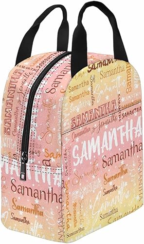 Miniatura 3 de InterestPrint Bolsa de almuerzo personalizada con nombre para hija, hijo de mamá y papá, bolsa de almuerzo personalizada con monograma degradado