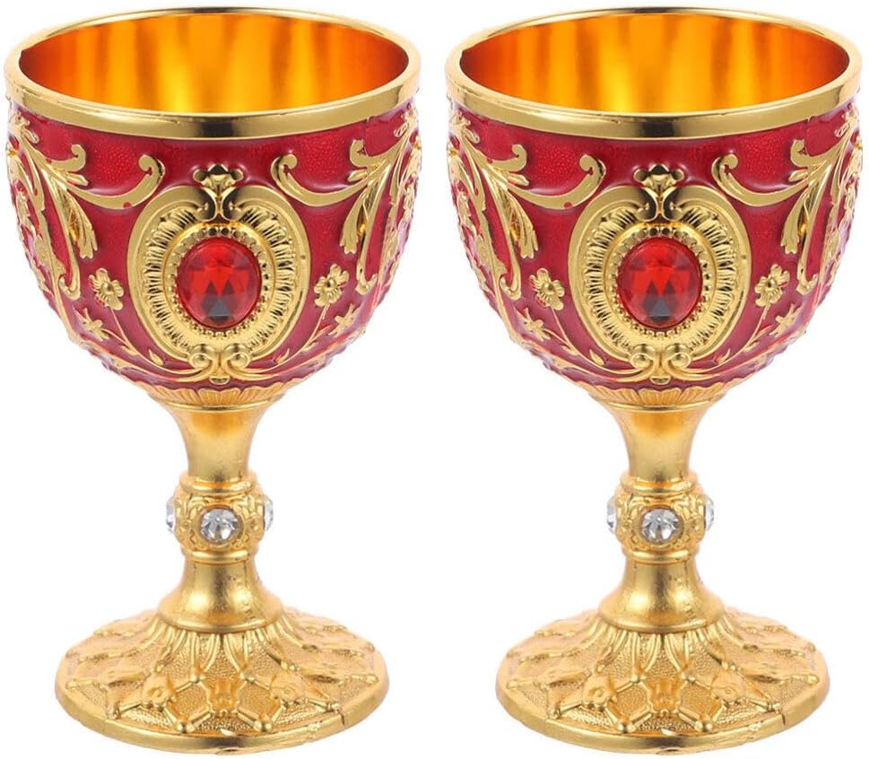 Zerodeko 2 pcs Vintage Whiskey Cup Embossed Metal Liquor Cup Small Wine Goblet for Home Bar Cocktail Serving Retro Drinkware 2.75 X 1.69 X 1.69 in