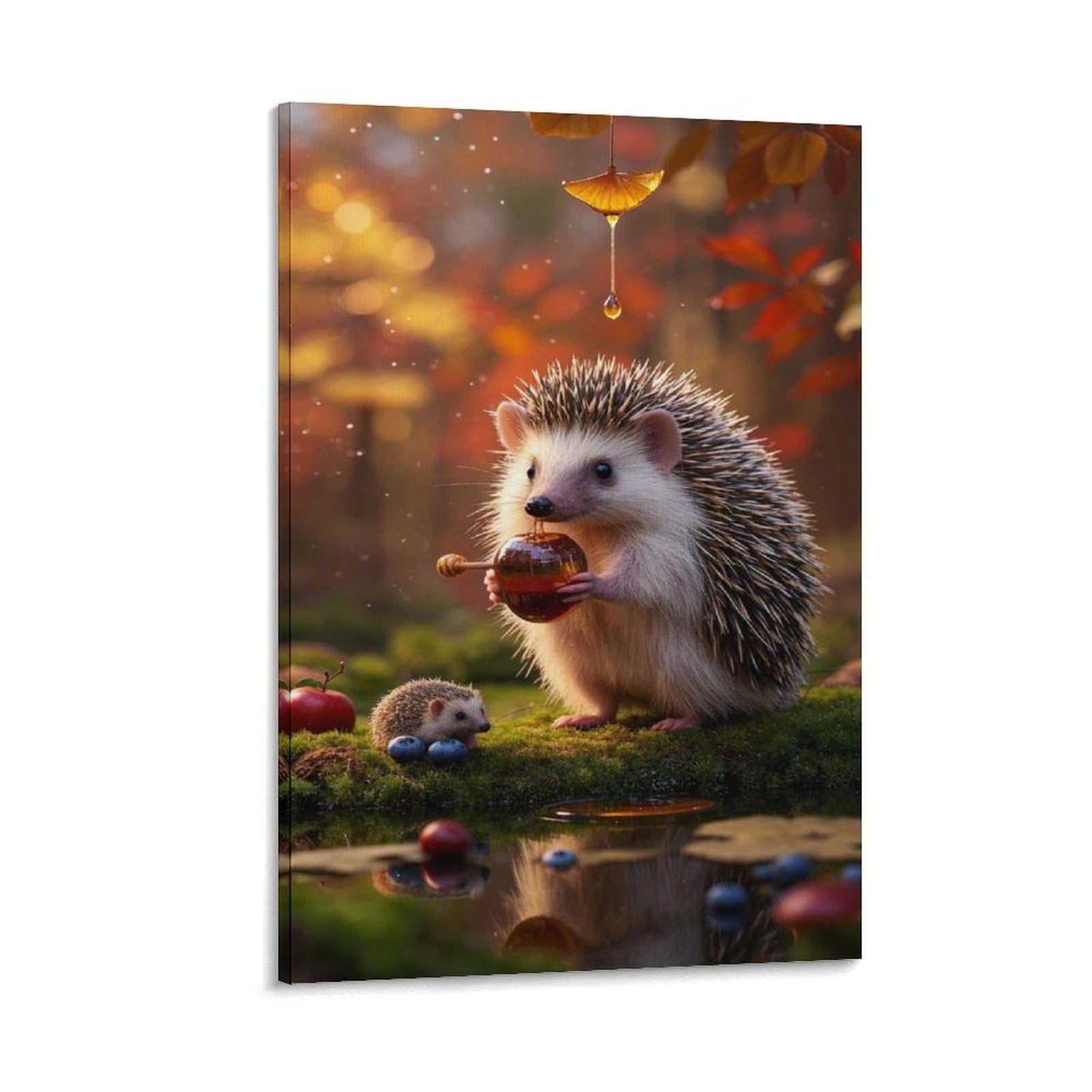 YYVKPMLXC Hedgehog Picture Print Artwork Autumn Forest Canvas Wall Art Giclee Painting Pictures Ready To Hang for Home Decoration Gift 08x12inch(20x30cm)