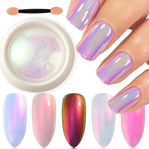 Unicorn Chrome Nail Powder Neon Pearl Iridescent Metallic Mirror Effect