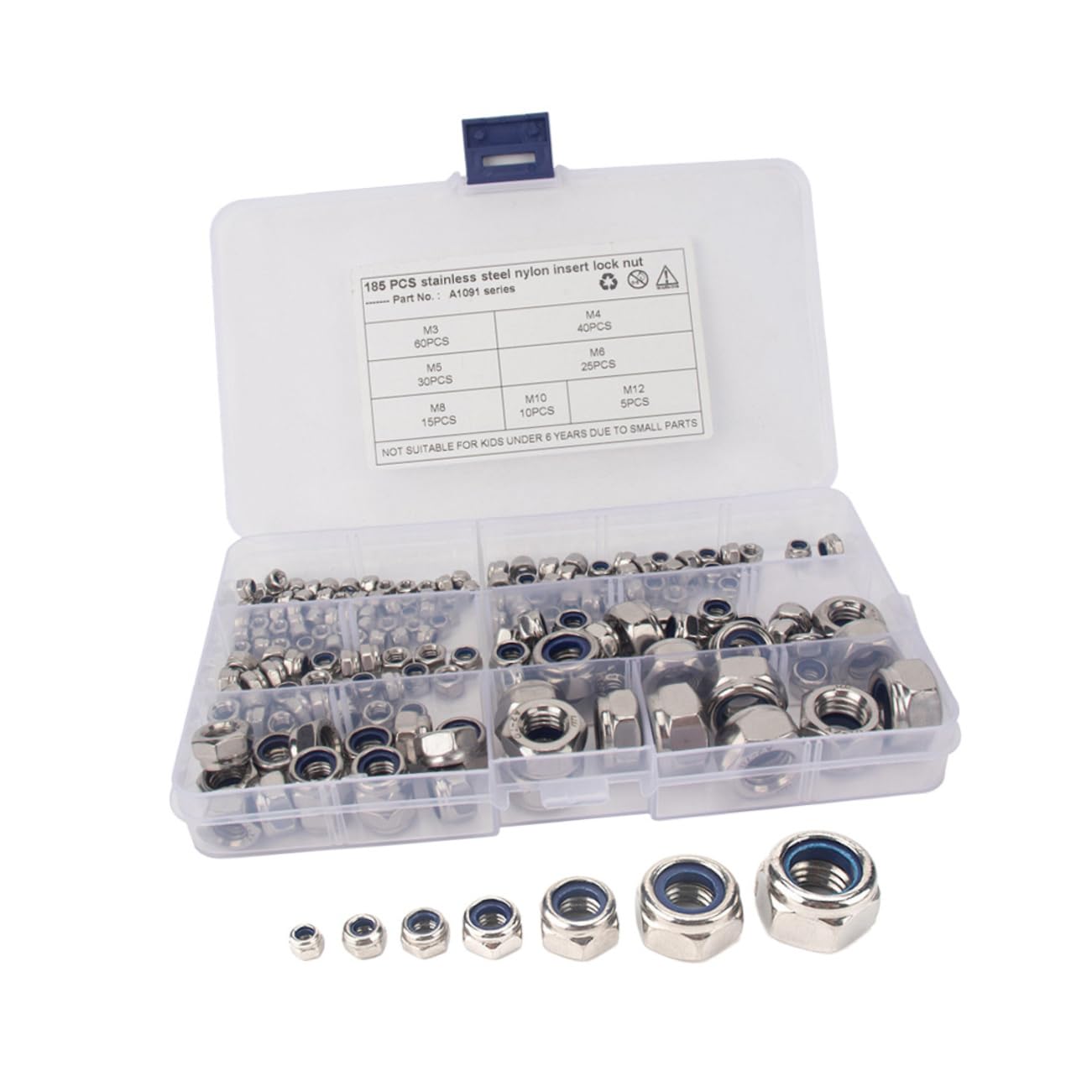 CLISPEED185pcs Hex Nuts Hex Nut Bolt Nut Plain Hexagon Hex Button Head Cap Hexagon Nut M12 Hexagon Nut Caps Hex Socket Head Cap Inserts Nut Hex Button Head Bolts Stainless Steel Silver