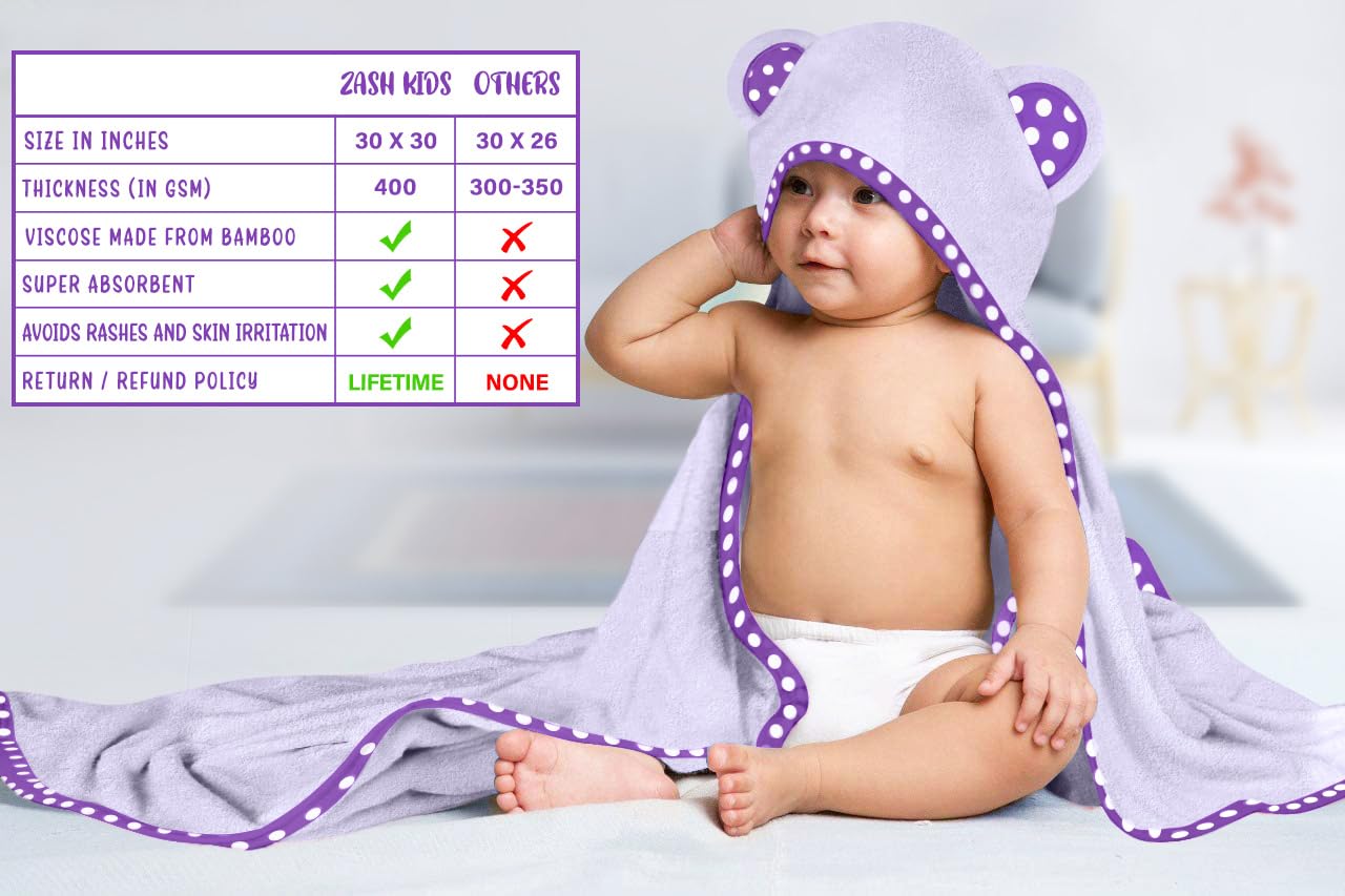 ZEYUMEE - Juego de 2 toallas de bebé con capucha de viscosa de bambú, color morado y rosa, lujosas, grandes y superabsorbentes, 30 x 30 pulgadas, suaves y adecuadas para bebés, niños pequeños y niños