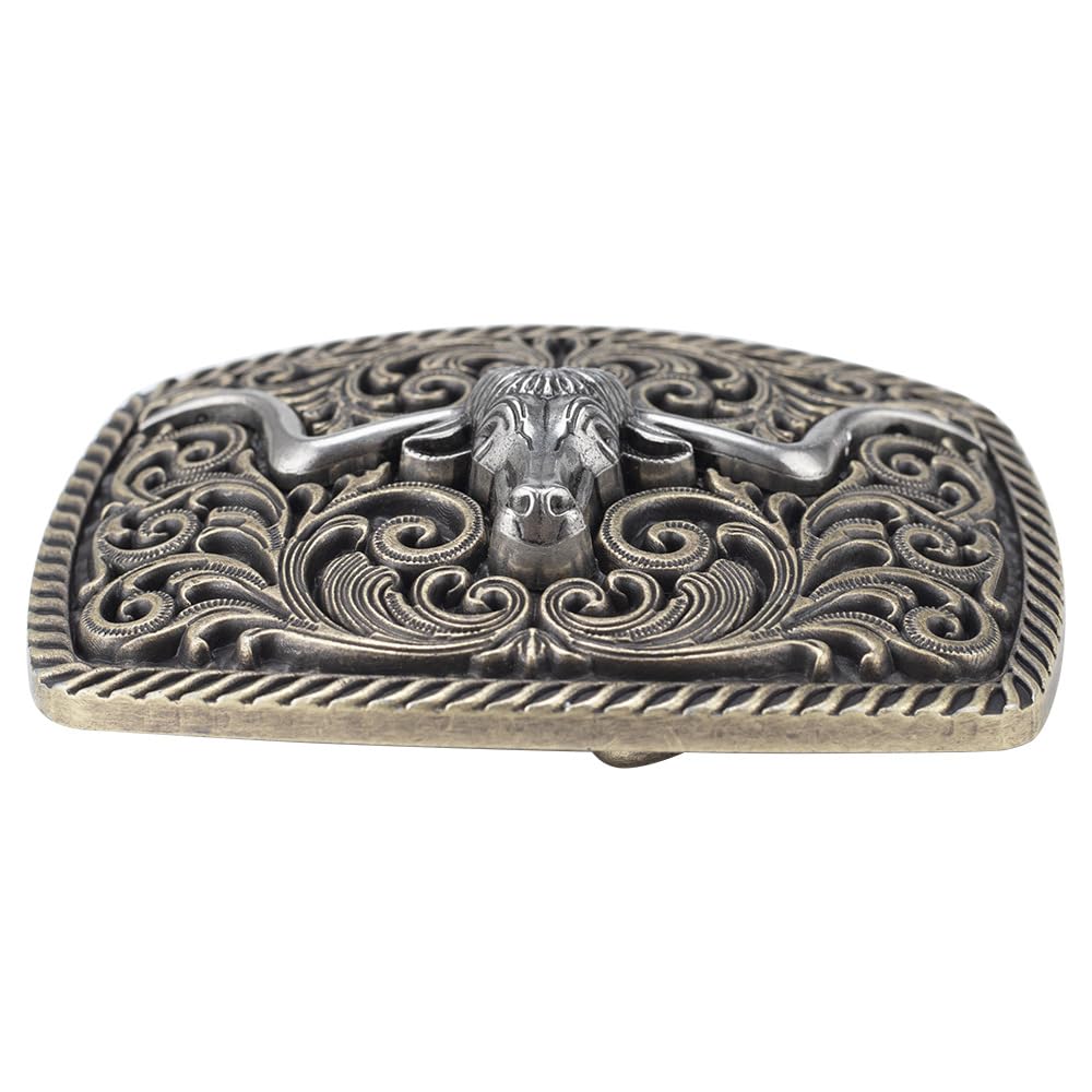 QinhBting Vintage Style Alloy Belt Buckle Western Cowboy Fashion 3D Engraved Bull Head Belt Buckles Holiday Gifts,Bronze