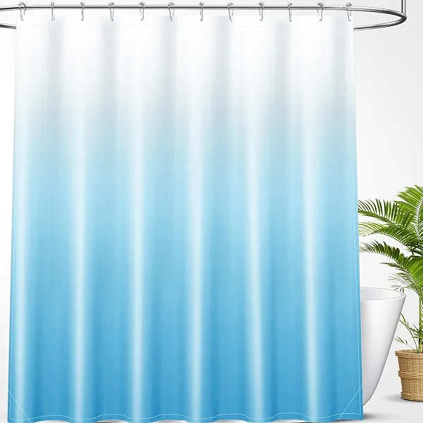 OLANLY Luxury Shower Curtain Set 72x72, Waterproof and Washable, 12 Hooks | Sky Blue and White Ombre, Modern Decorative Bathroom Curtain for Bathtub and Shower, Minimalist Bathroom Decor Accessories