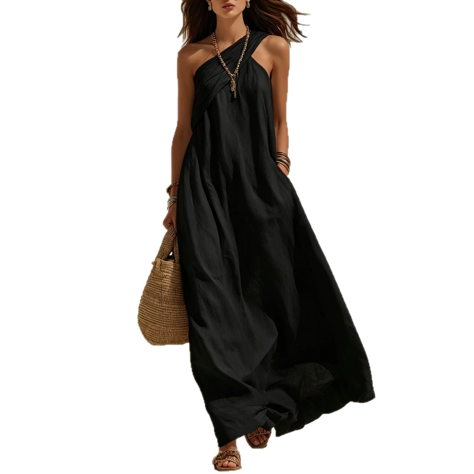 Vestido Casual Plisado con torceras para Mujer, Holgado y sólido para el día