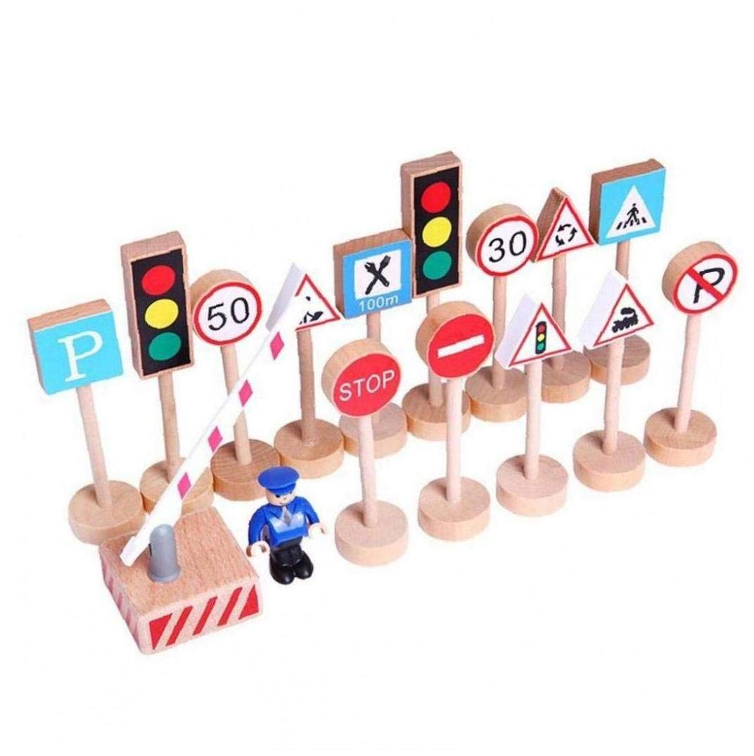 LAVALINKChildren's Wooden Road Sign Toy Set Wooden Traffic Signs, Very Suitable for Car and Train Set Road Signs Traffic Scene Educational Toys