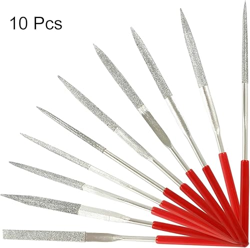 Miniatura 2 de Juego de 10 limas de diamantes pequeños, lima de aguja plana de metal redondo, cuadrado, triangular, limas de micro tallado para joyeros, metal,