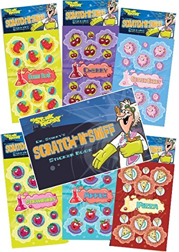 Just For Laughs Dr. Stinky's Scratch N Sniff Stickers 6-Pack and Sticker Book Gift Set- Strawberry, Pizza, Cherry, Cotton Candy, Gummi Bear, Apple 162 Stickers