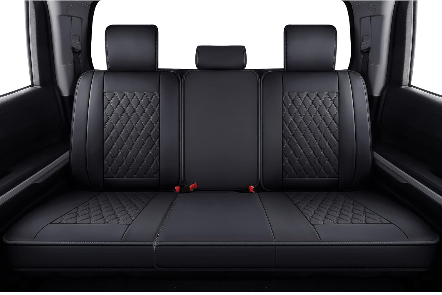 LUCKYMAN CLUB 2007-2021 Tundra Pickup Trucks Car Seat Covers X05-T3 Rear-only, Fit SR5 SR Platinum TRD PRO Trims Crew/Crewmax/Extended/Double Cab with Water Proof Faux Leather (Black Rear)
