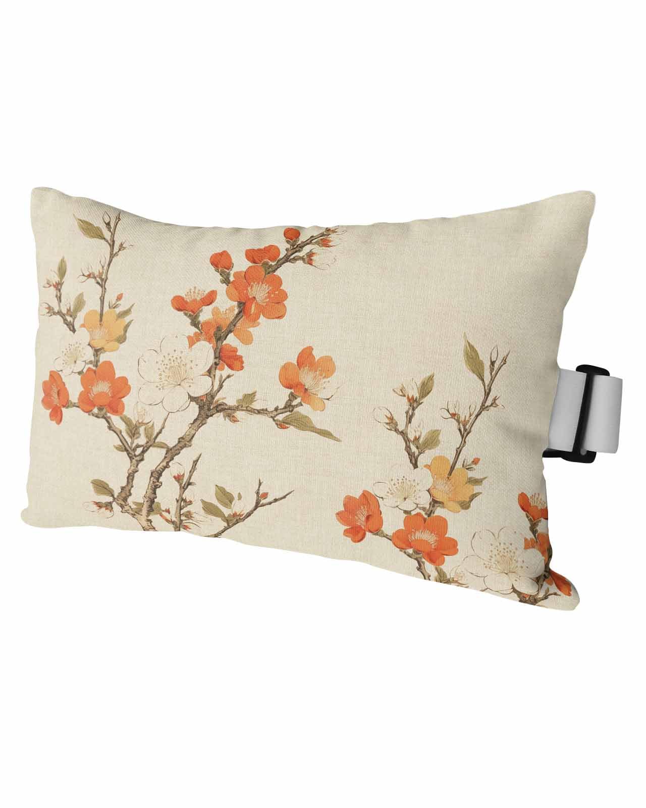Outdoor Pillows Covers with Inserts Retro Flower Plum Blossom Bud Branch Leaves Linen Waterproof Pillow with Adjustable Strap Throw Pillows for Patio Furniture Pool Lounge Chair, 11x16 Inch, 1PCS