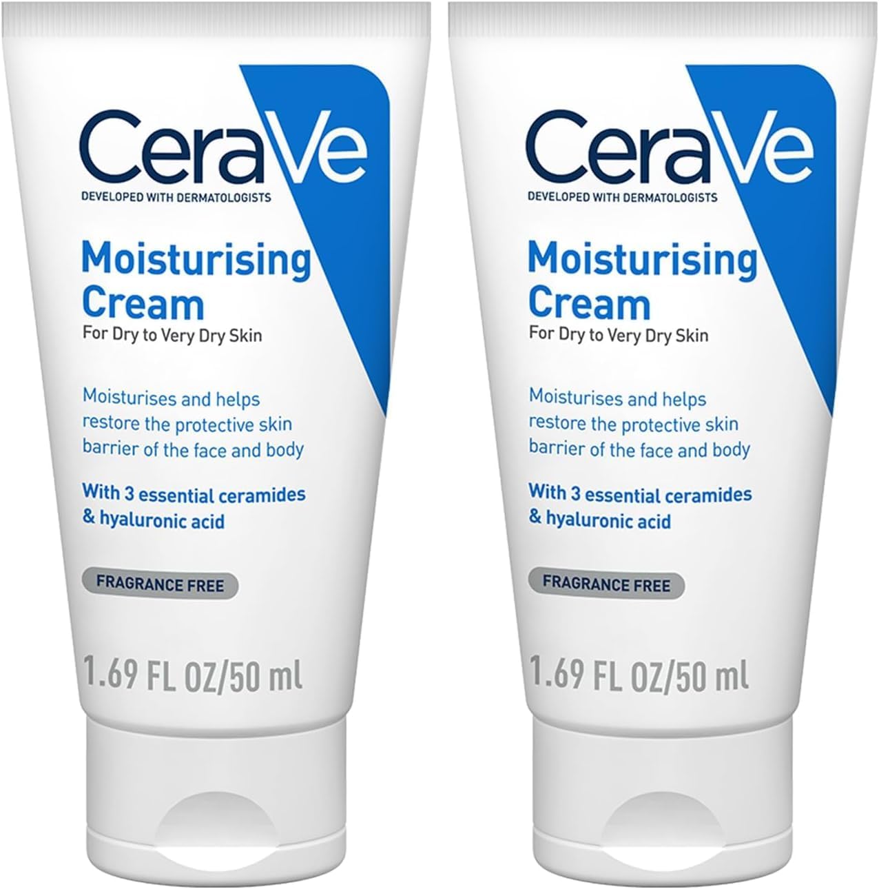 CeraVe Moisturizing Cream For Dry To Very Dry Skin (50ml) - Formulated with 3 Essential Ceramides And Hyaluronic Acid | Non-Comedogenic Moisturizer For Face and Body (Pack of 2)