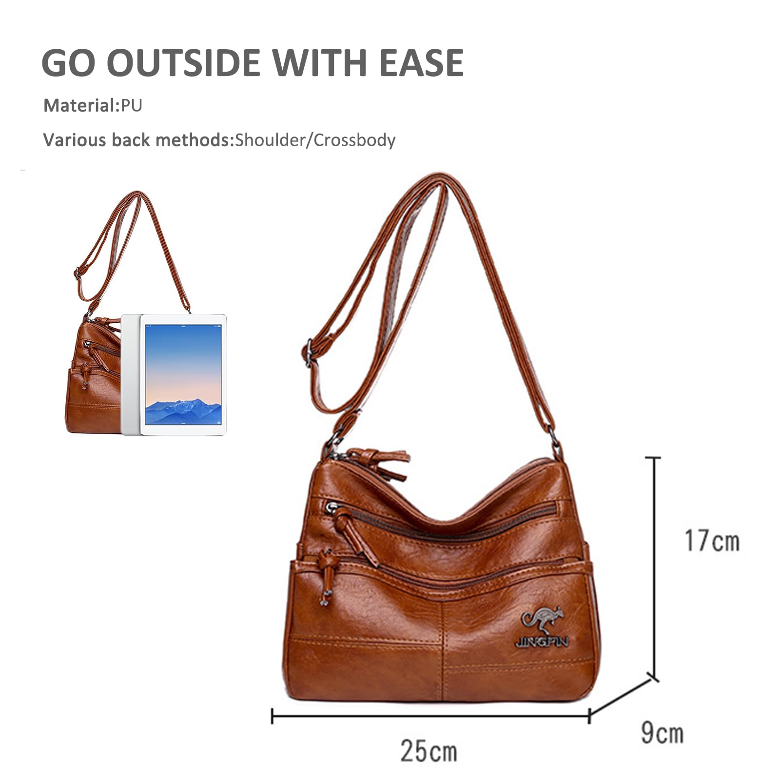 NICOLE & DORIS Borsetta Donna Media Borse a Tracolla con Scomparti Capienti Multiple Borsa a Spalla in Pelle PU Leggera con Tracolla Regolabile per Scuola, Viaggi, Lavoro, uso Quotidiano