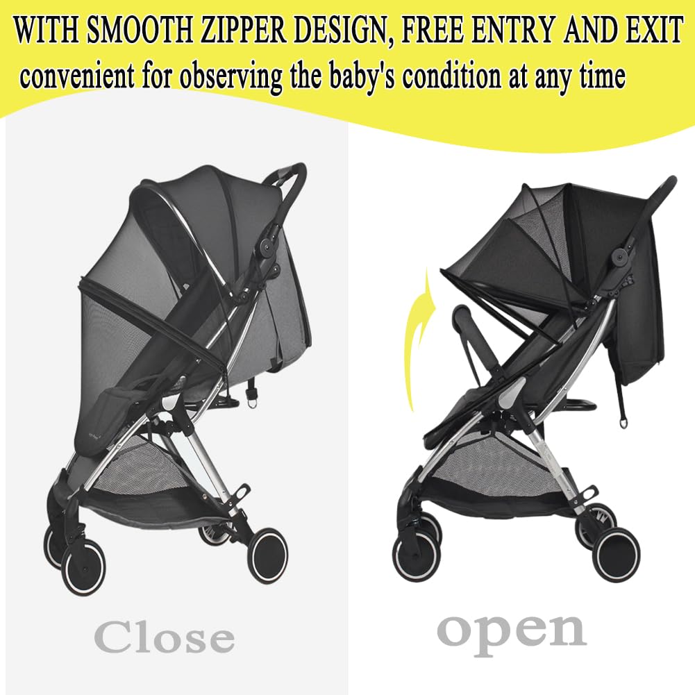 Breathable Baby Stroller Mosquito Net Universal Pushchair Pram Buggy Foldable Fine Mesh High-Density Carrycot Insect Protection Netting Black - Image 3