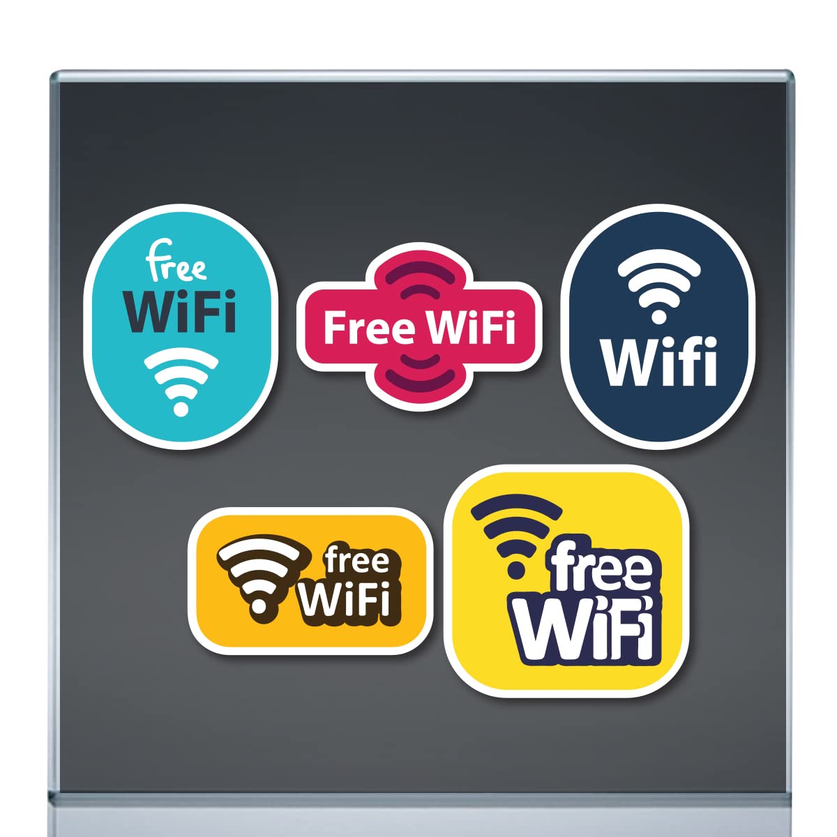 Stickers vitrine WiFi gratuit autocollants vinyle fenêtre lot de 5 signalétiques