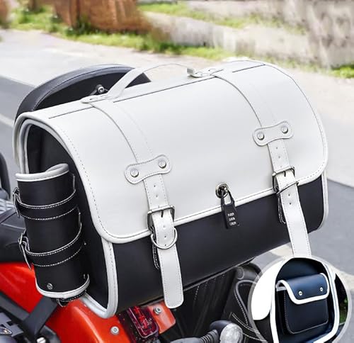 Motorrad-Hecktasche, für Ducati Panigale 959 2018-2019, Leder-Hecktasche, Motorrad-Gepäckkoffer, Allwetter-Gepäcktasche,Black White