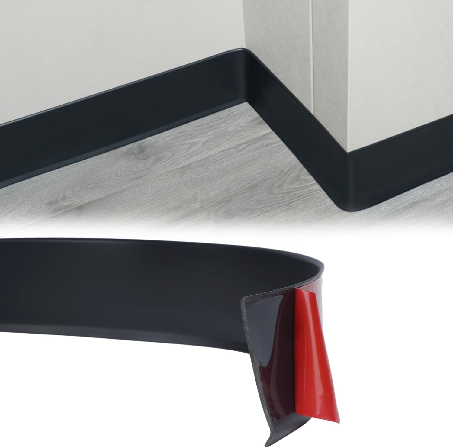 lesolar 4 Inch x 20ft Vinyl Wall Base Baseboard Molding Trim Peel and Stick Baseboard Trim Flexible Self Adhesive Baseboard Molding Trim, Rubber Wall Base Moulding Trim (Black)