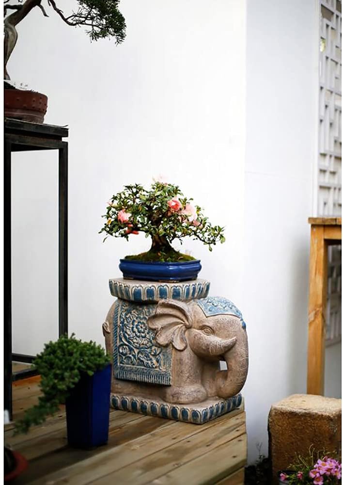 Elephant Garden Bench Statue Sculpture Stone Effect Garden Stool Pedestal Elephant Animal Garden Seat Patio Lawn
