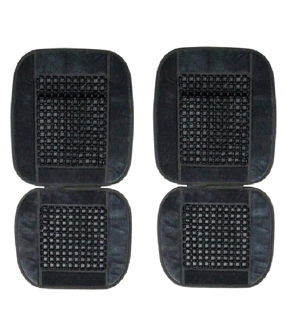 Oshotto Car Wooden Bead Seat Cushion Black Velvet Border for All Cars - (Black) Set of 2